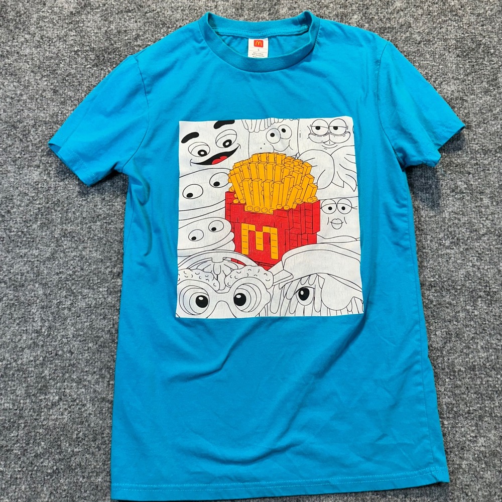 McDonalds Nanoblock Graphic T-Shirt Mens Small Blue Grimace Hamburglar Retro